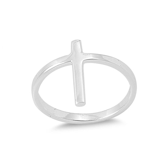 Slender Plain Cross Ring in Sterling Silver