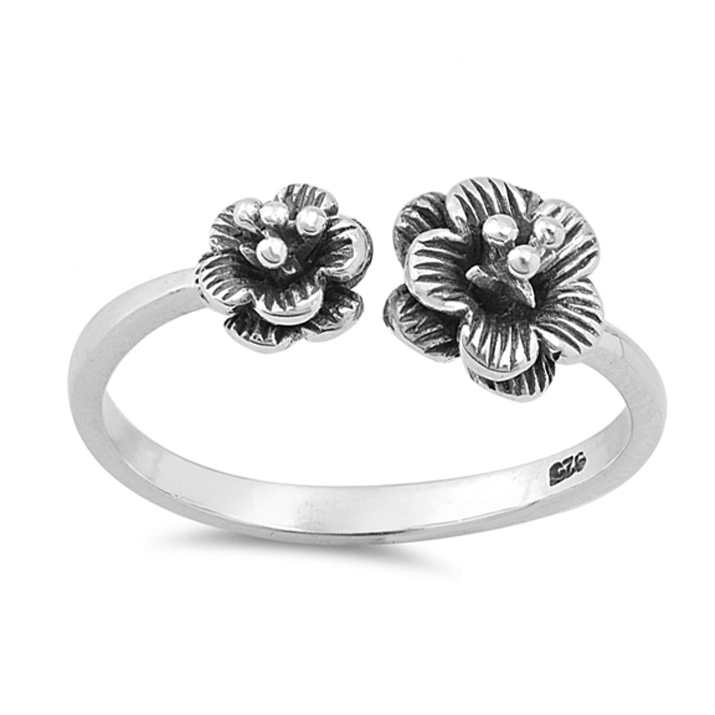 Unique Summer Flowers Open End Ring in Sterling Silver