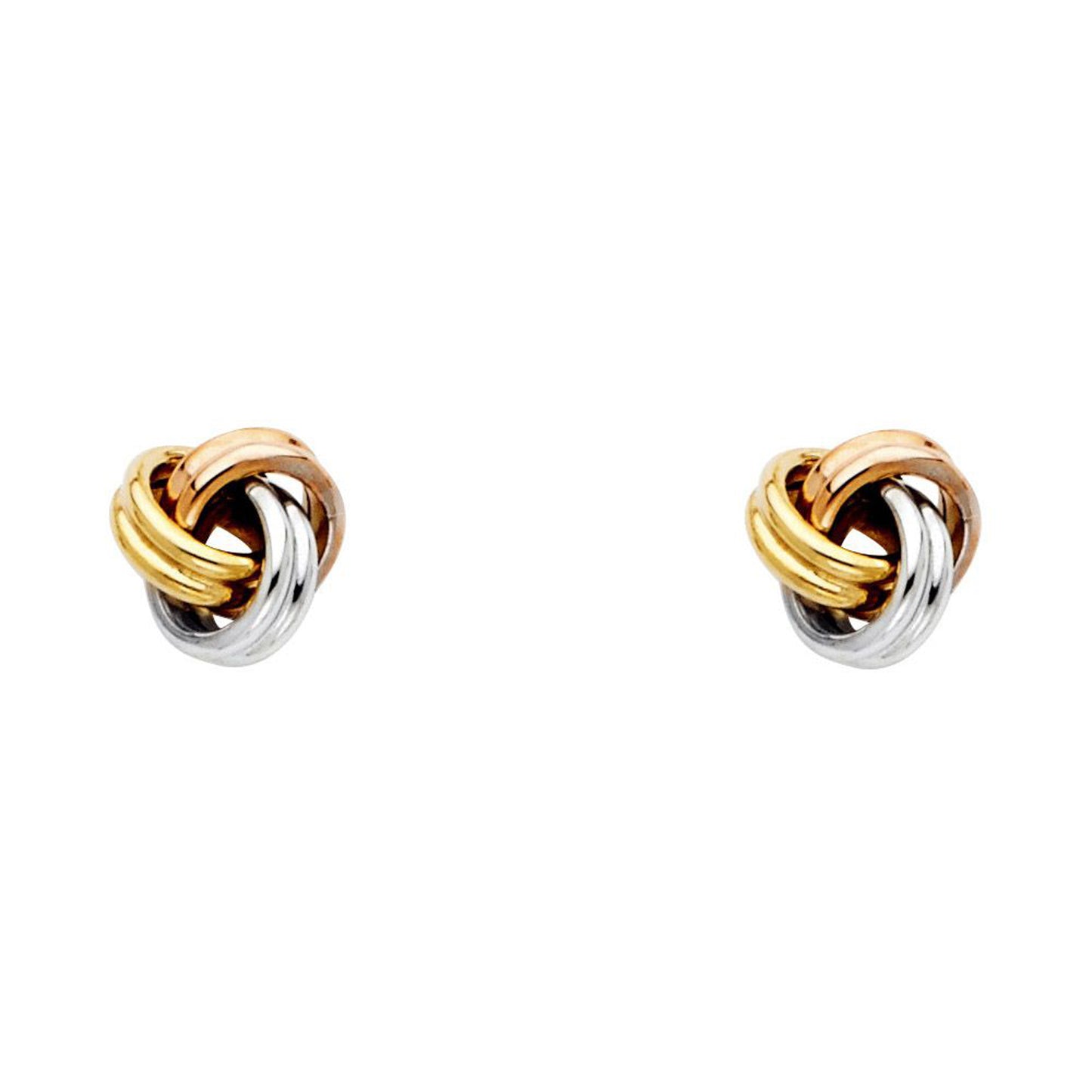 Double Love Knot Stud Earrings in 14k Tri Color Gold