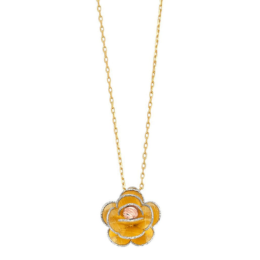 Unique Flower Pendant Necklace in 14k Yellow Gold