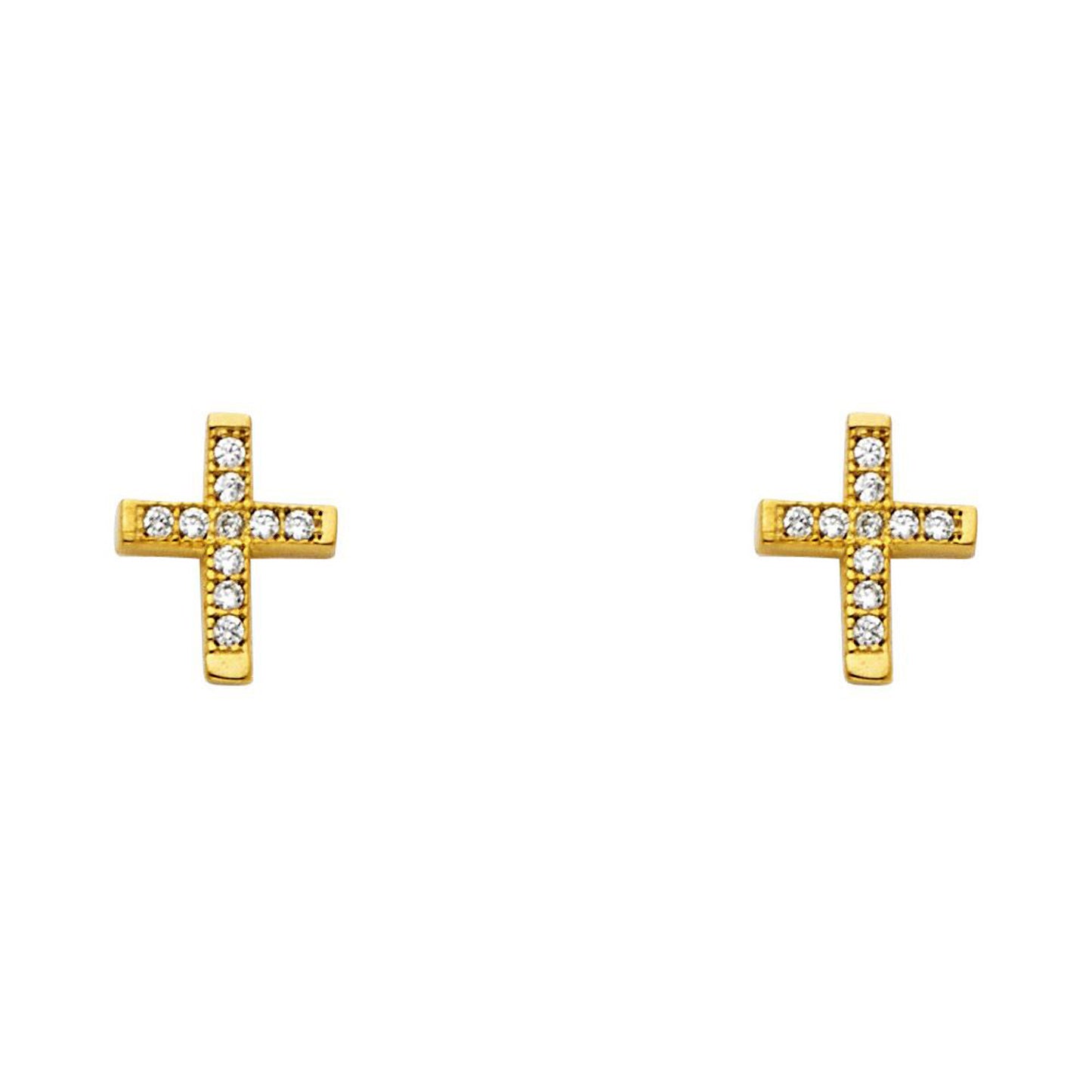 Cubic Zirconia Cross Stud Earrings in 14k Gold