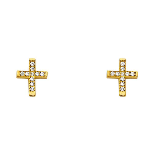 Cubic Zirconia Cross Stud Earrings in 14k Gold