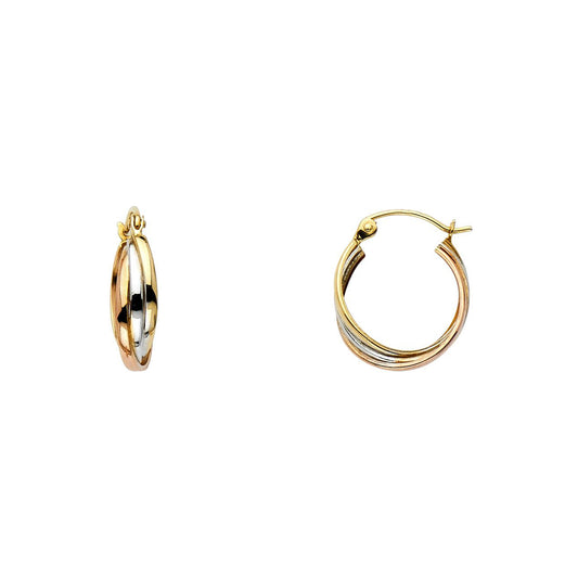 Polished Trio Interlocked Hoop Earrings in 14k Three Tone Gold