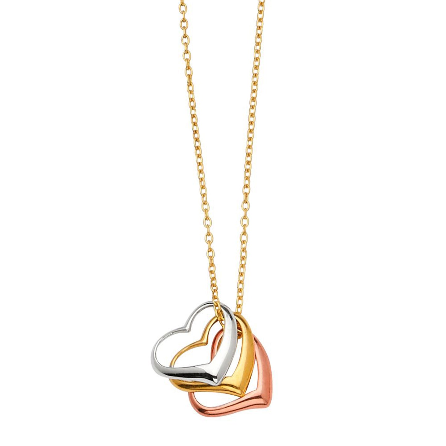 Open Floating Hearts Pendant Necklace in 14k Three Tone Gold