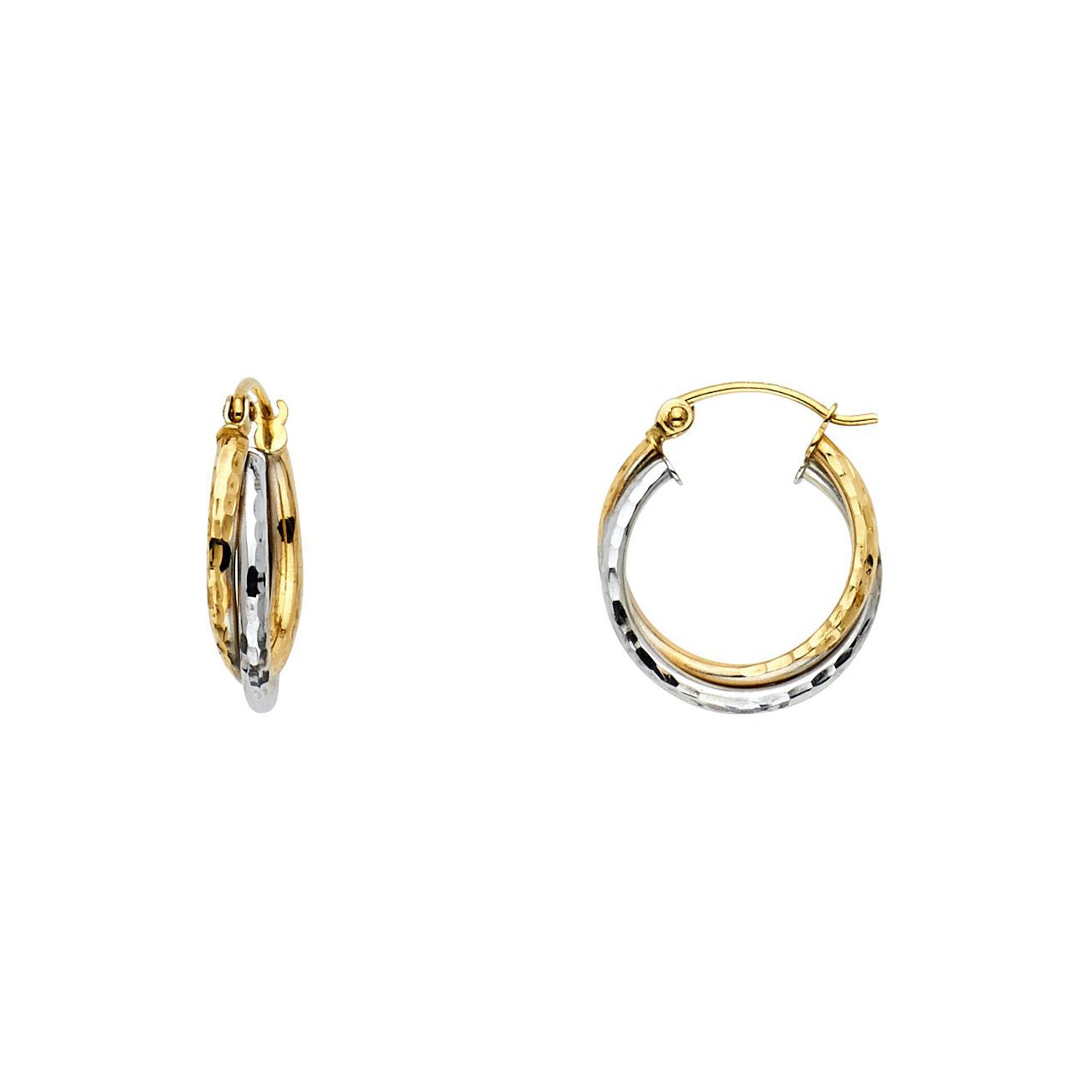 Diamond-cut Interlocked Hoop Earrings in 14k Two Tone Gold