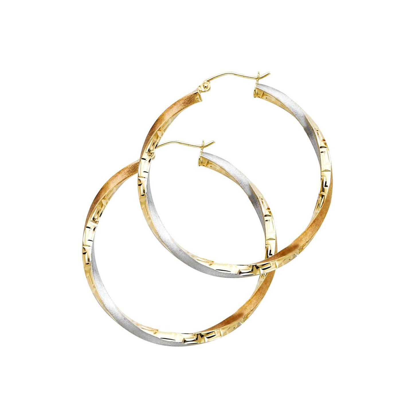 Greek Inspired Hoop Earrings in 14k Three Tone Gold