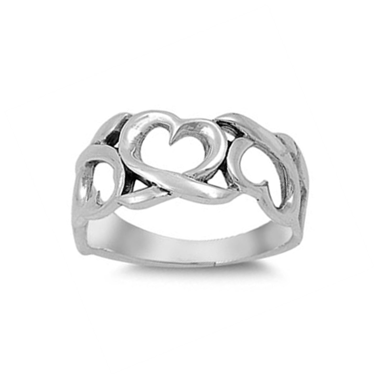 Open Linked Hearts Ring in Sterling Silver