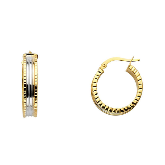 Ribbed Center Hoop Earrings in 14k Two Tone Gold