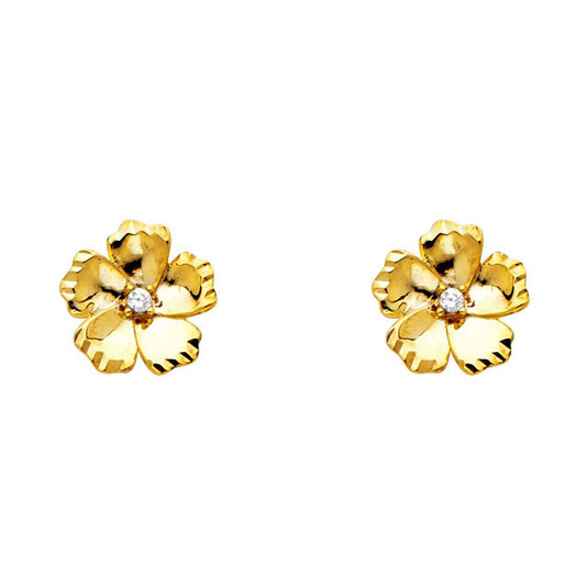 Flower Stud Cubic Zirconia Earrings in 14k Yellow Gold