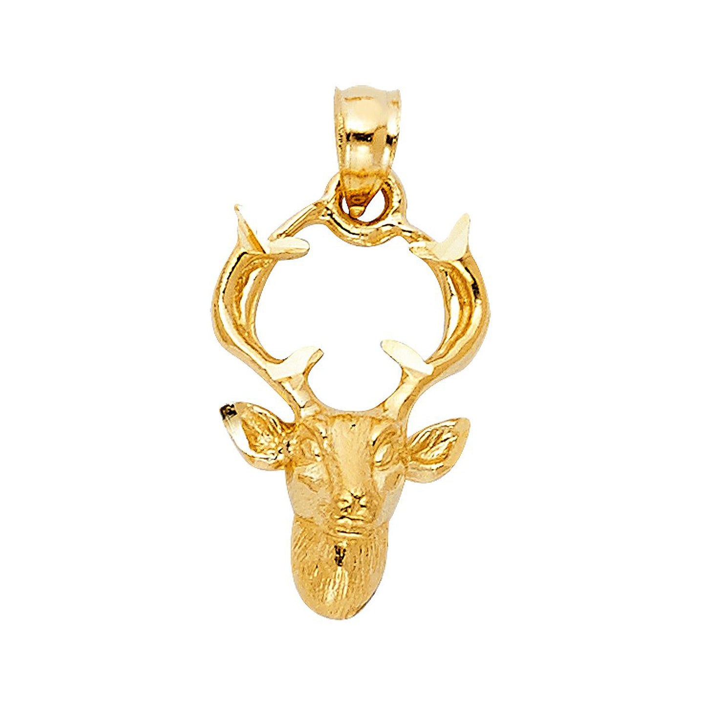 Reindeer Head Pendant in 14k Yellow Gold