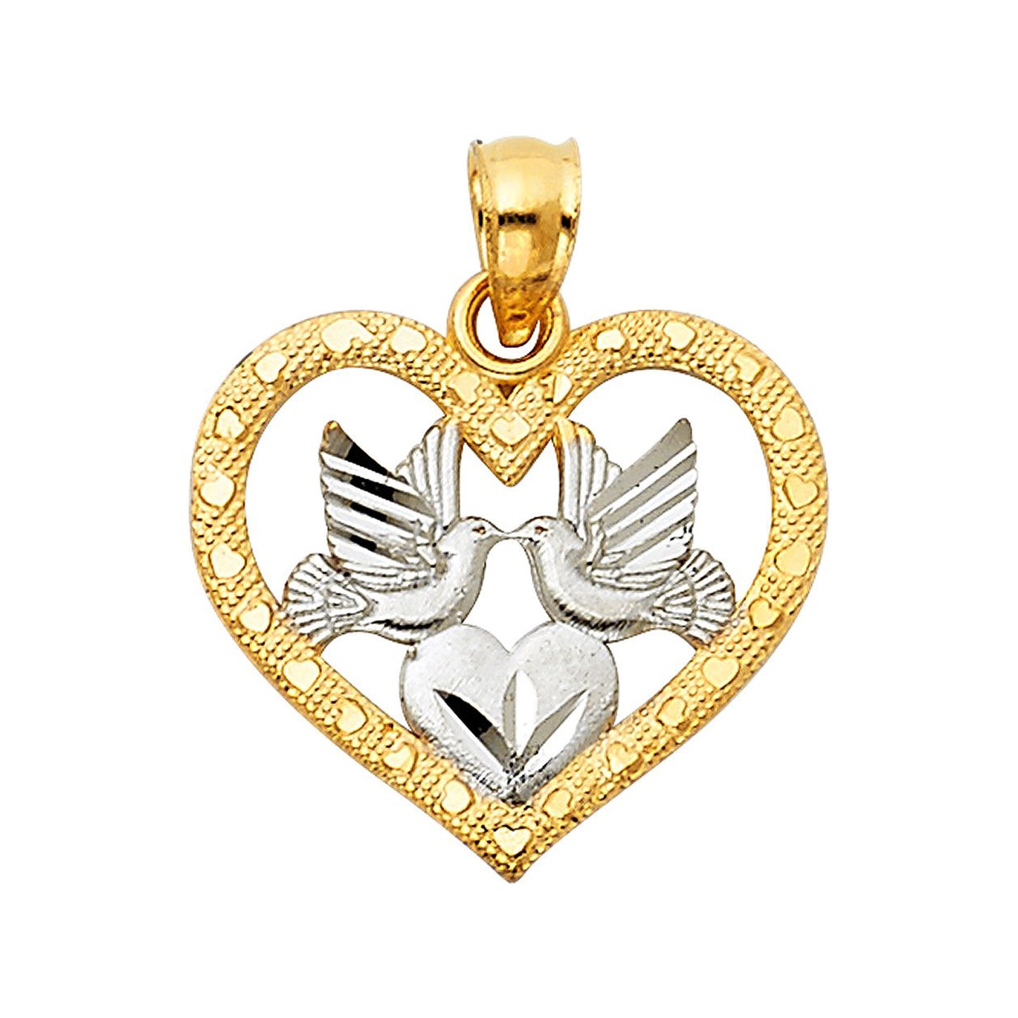 Two Birds Heart Pendant in 14k Two Gold