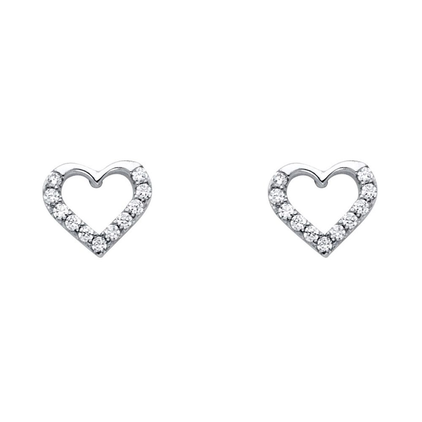 Heart Frame Cubic Zirconia Stud Earrings in 14k Gold