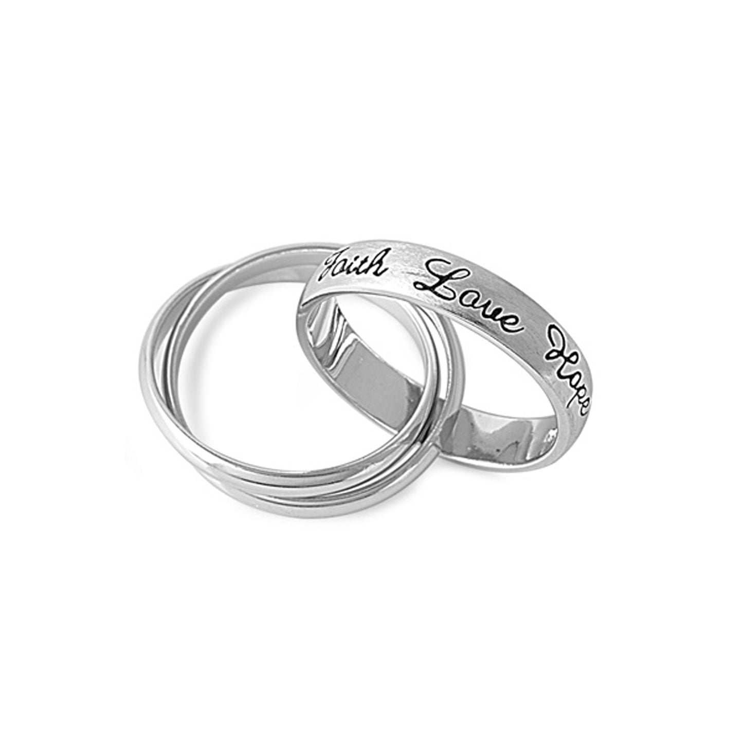 Faith, Hope, Love Rolling Rings in Sterling Silver