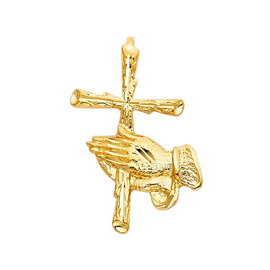 Praying Hands with Cross Pendant in 14k Yellow Gold