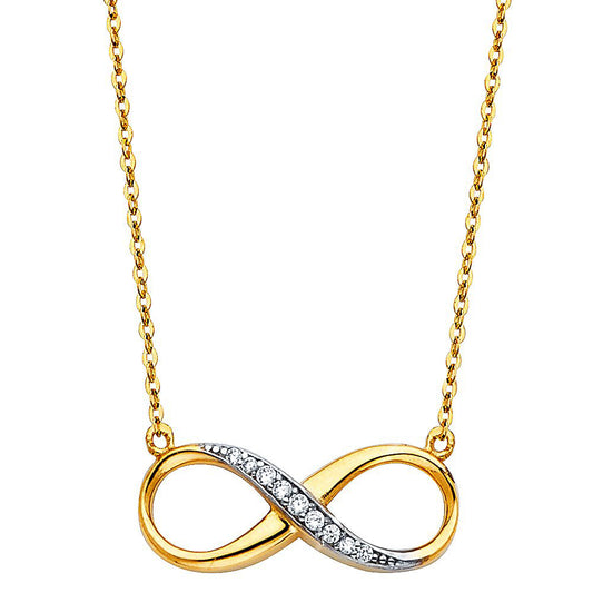 Open Infinity Pendant Necklace Cubic Zirconia Accent in 14k Two Tone Gold