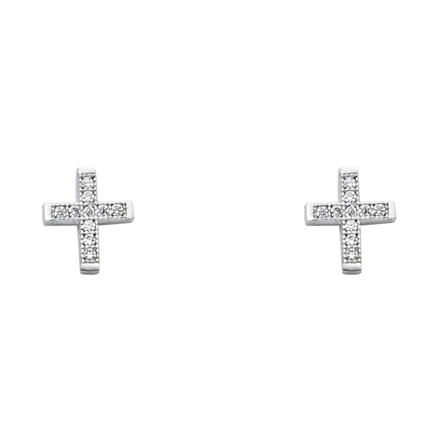 Cubic Zirconia Cross Stud Earrings in 14k Gold