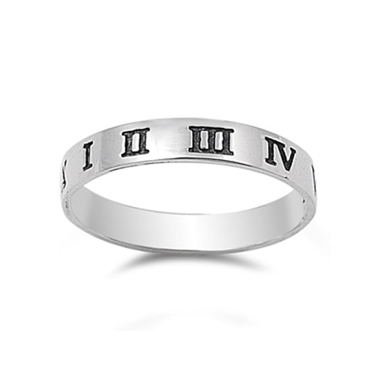 Roman Numerals Engrave Ring in Sterling Silver