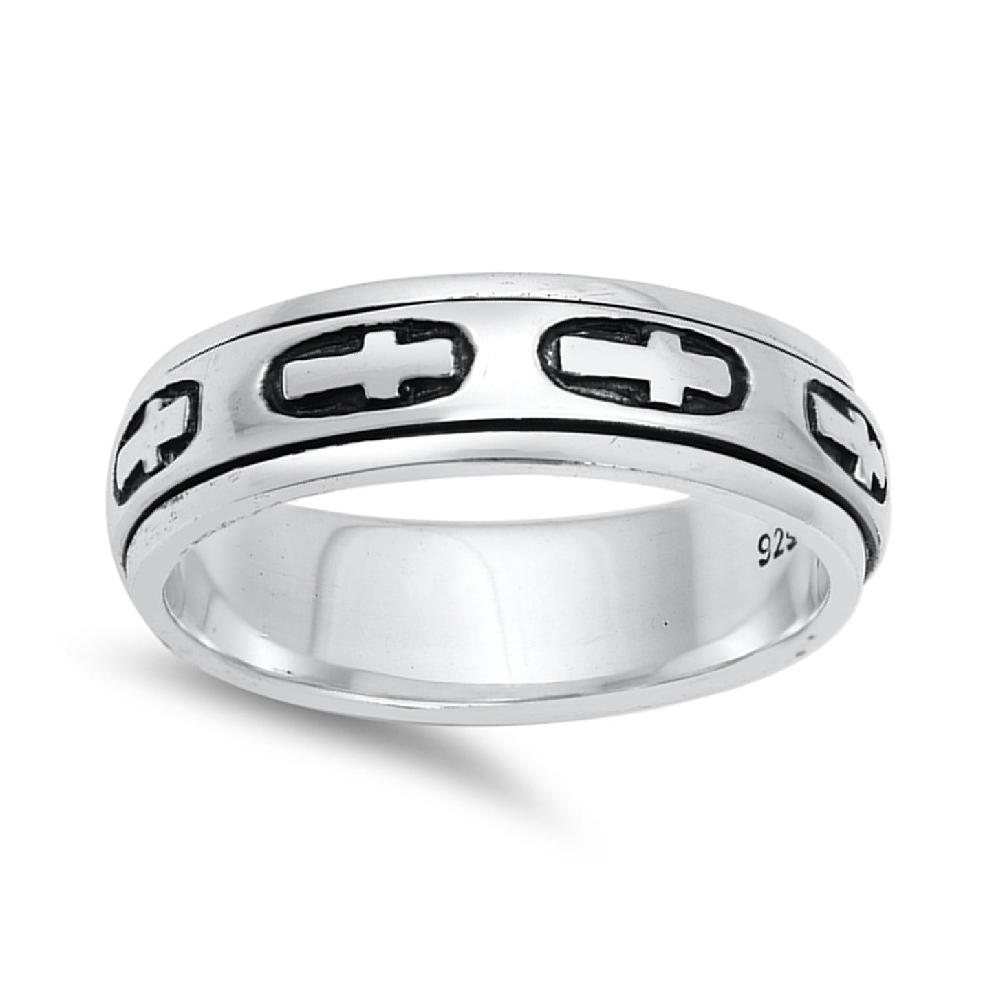 Sideway Cross Spinner Ring for Men in Sterling Silver