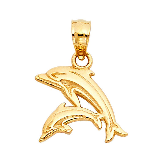 Mom and Baby Dolphins Pendant in 14k Yellow Gold