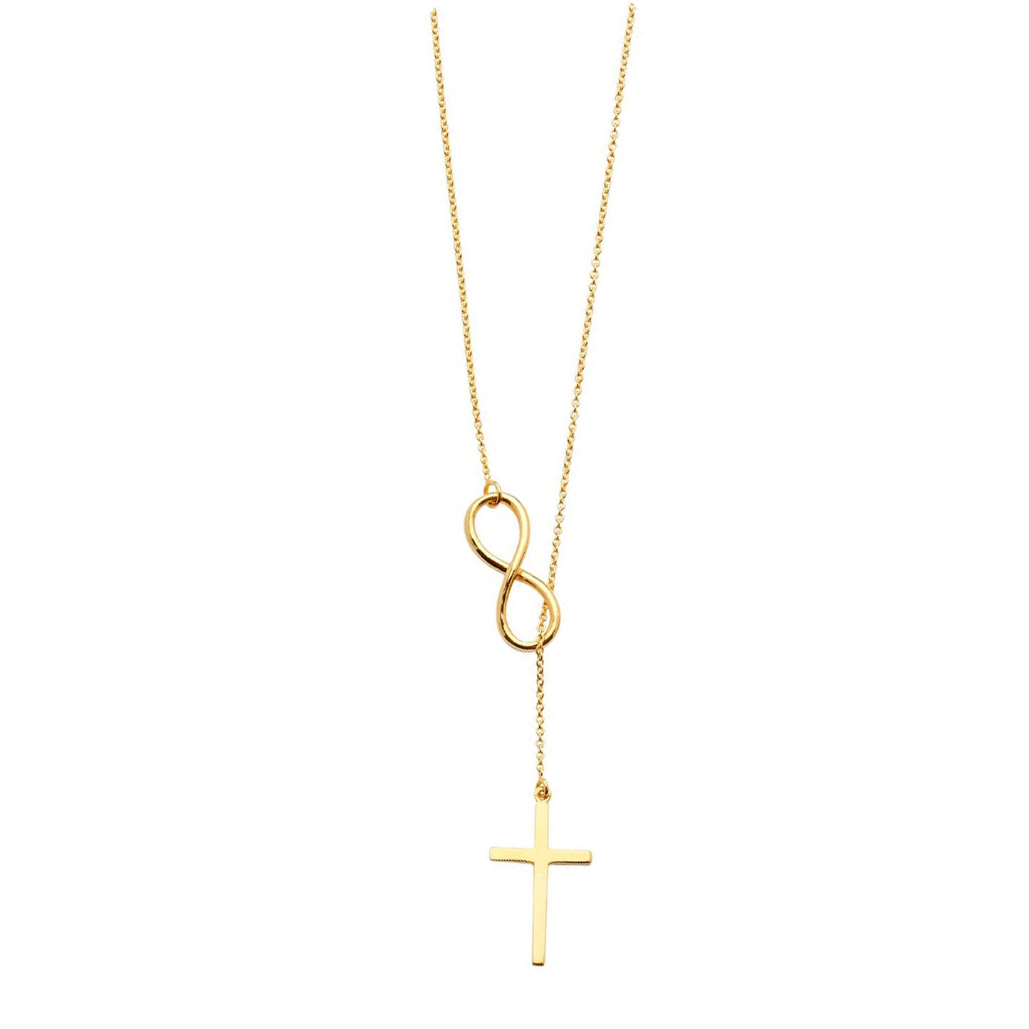 Plain Cross with Infinity Pendant Necklace in 14k Yellow Gold