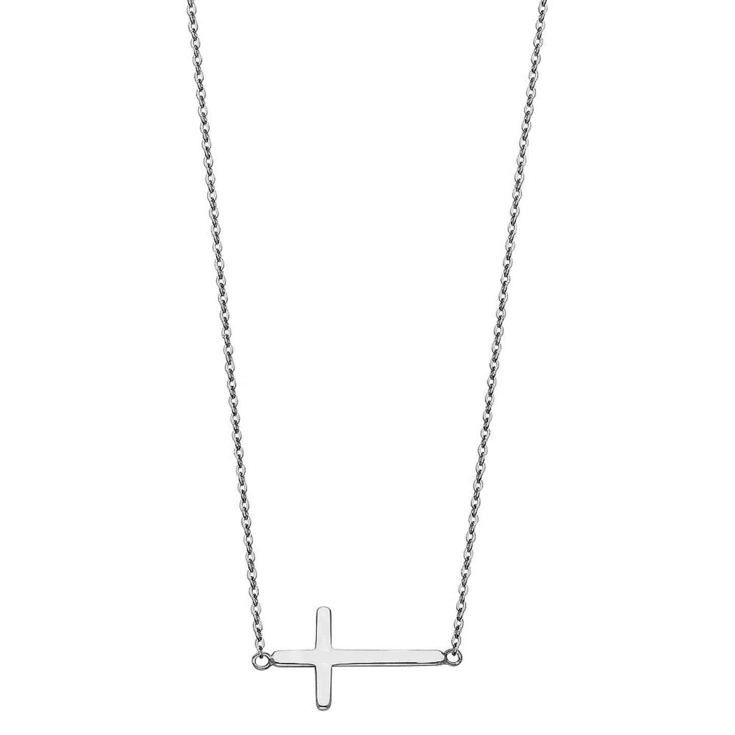 Petite Sideway Plain Cross Pendant Necklace in 14k Gold