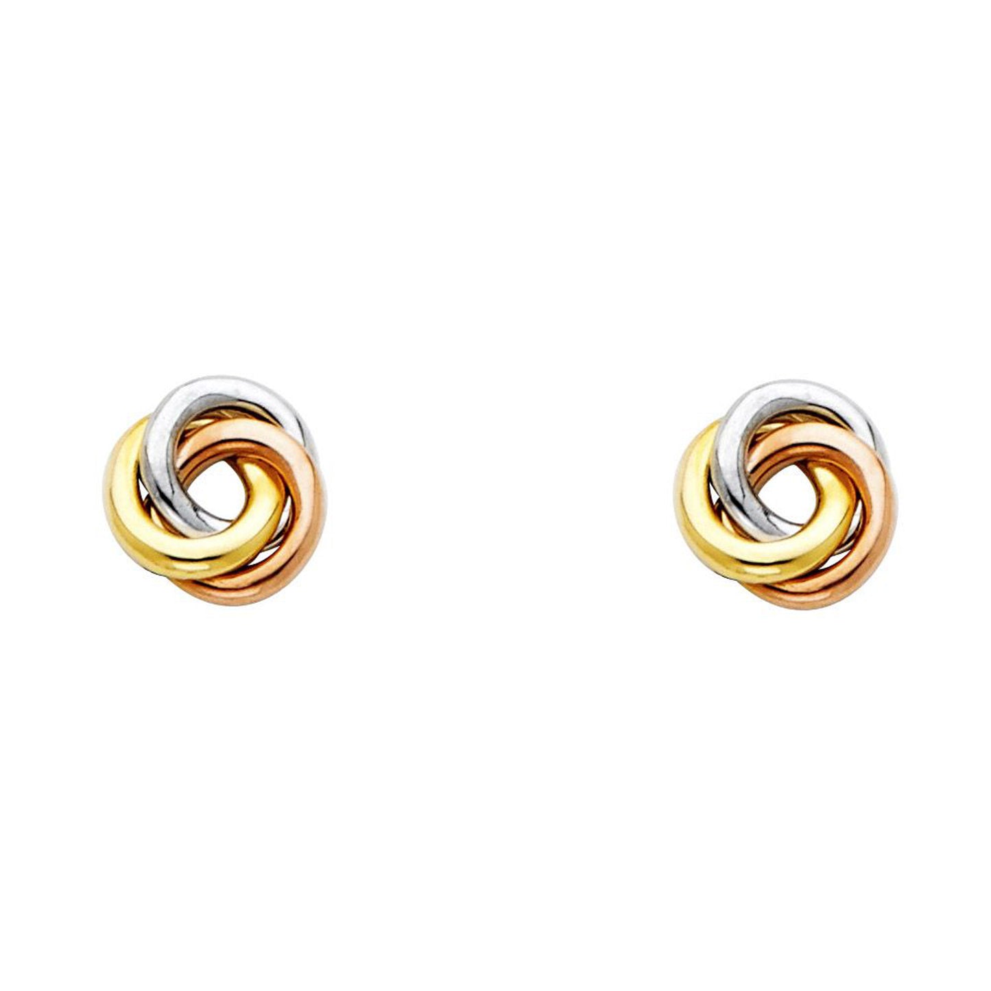 Interlocked Trio Circles Stud Earrings in 14k Tri Color Gold