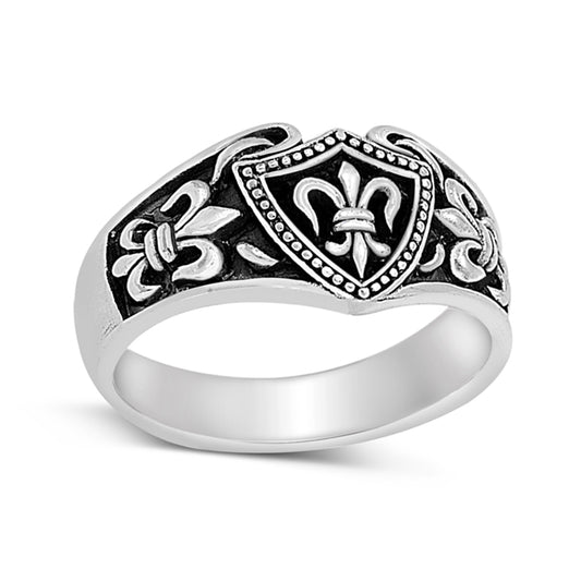 Fleur-de-lis Coat of Armor Ring for Men in Sterling Silver