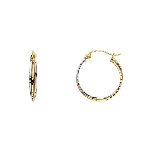 Slender Diamond-cut Interlocked Hoop Earrings in 14k Two Tone Gold